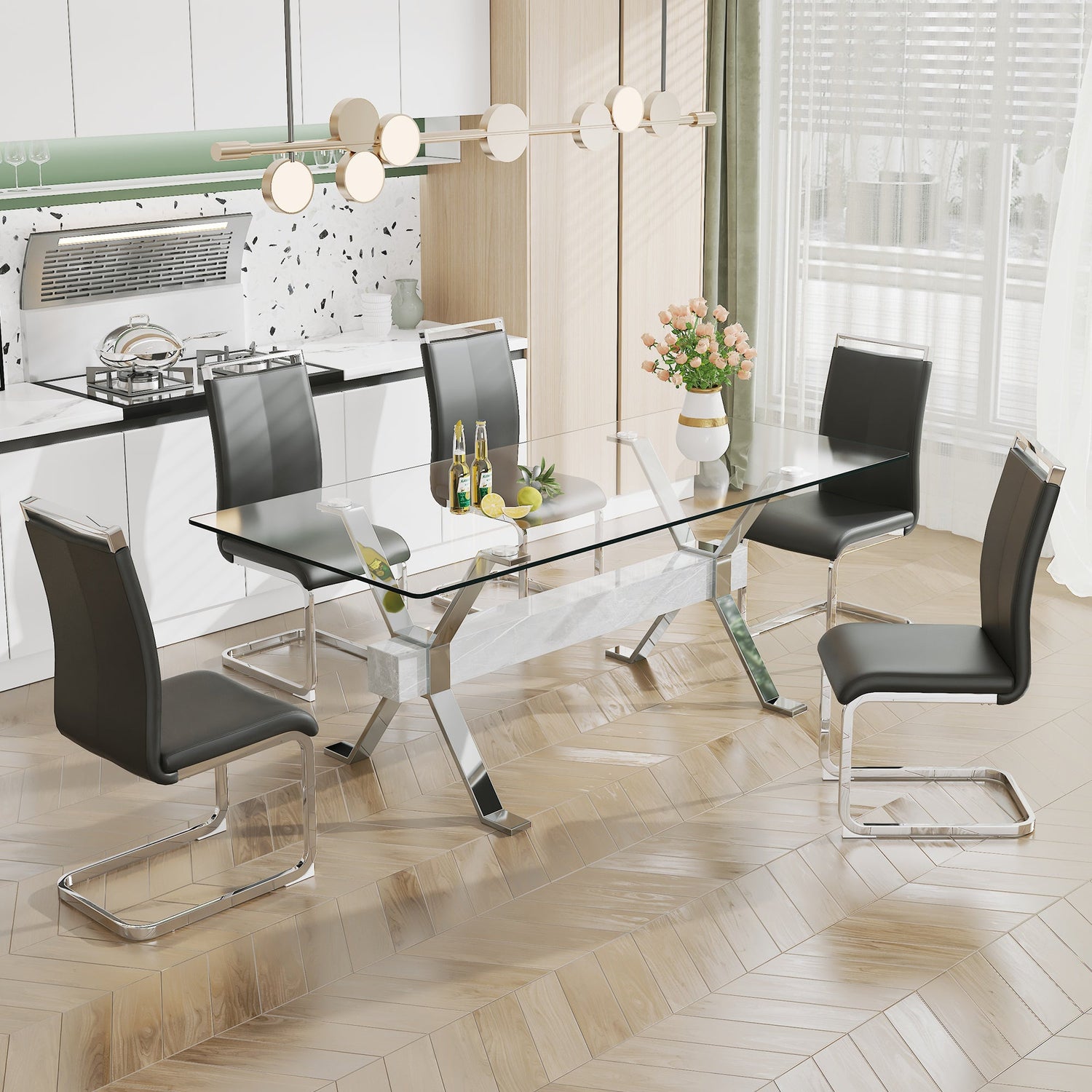 Dining table Modern tempered glass dining table 79 &