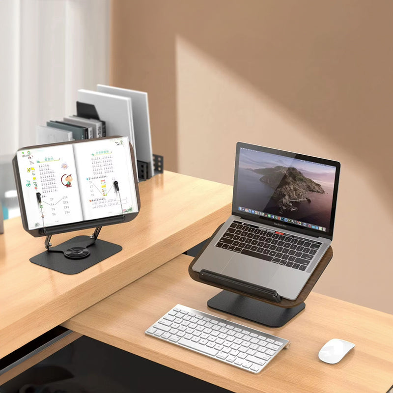Adjustable 360° Rotating Book Stand with Elastic Clips, for Cookbooks, Laptops &amp; More
