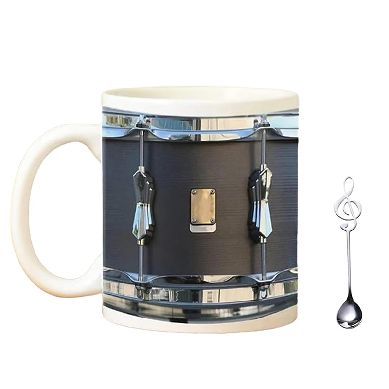 Vintage Drum Mug, 11oz. Black &amp; White, Funny Ceramic Mug. Ideal Cool Gift for Drummers and Musicians.