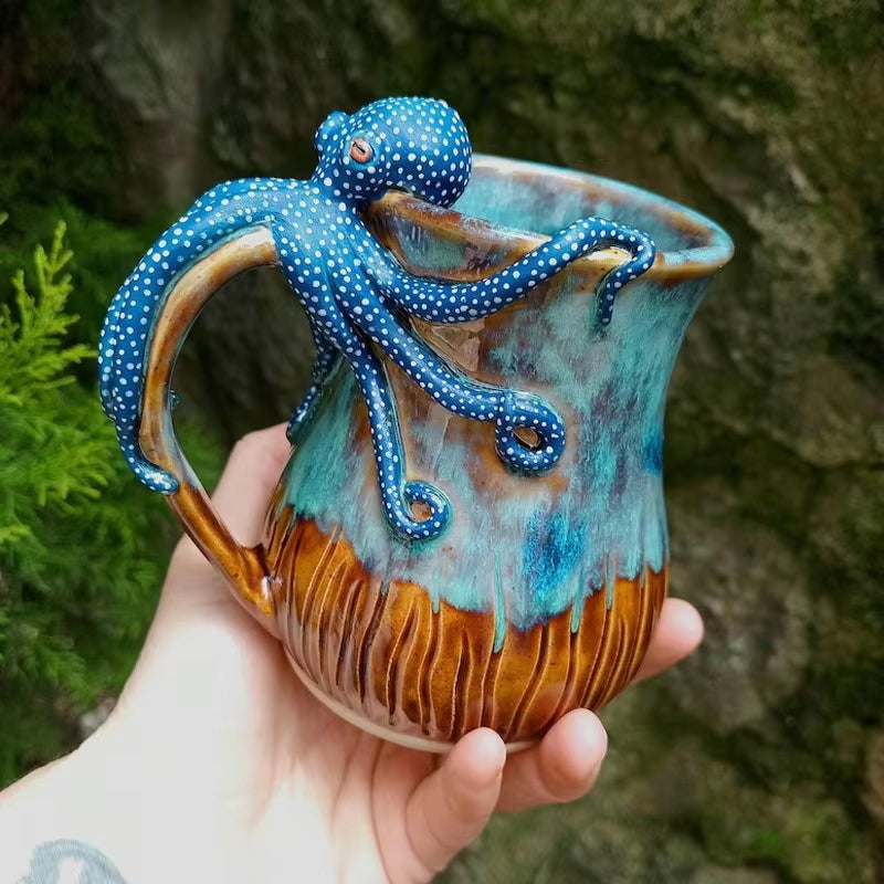 Handmade Deep Blue Octopus Mug. For Hot &amp; Cold Drinks