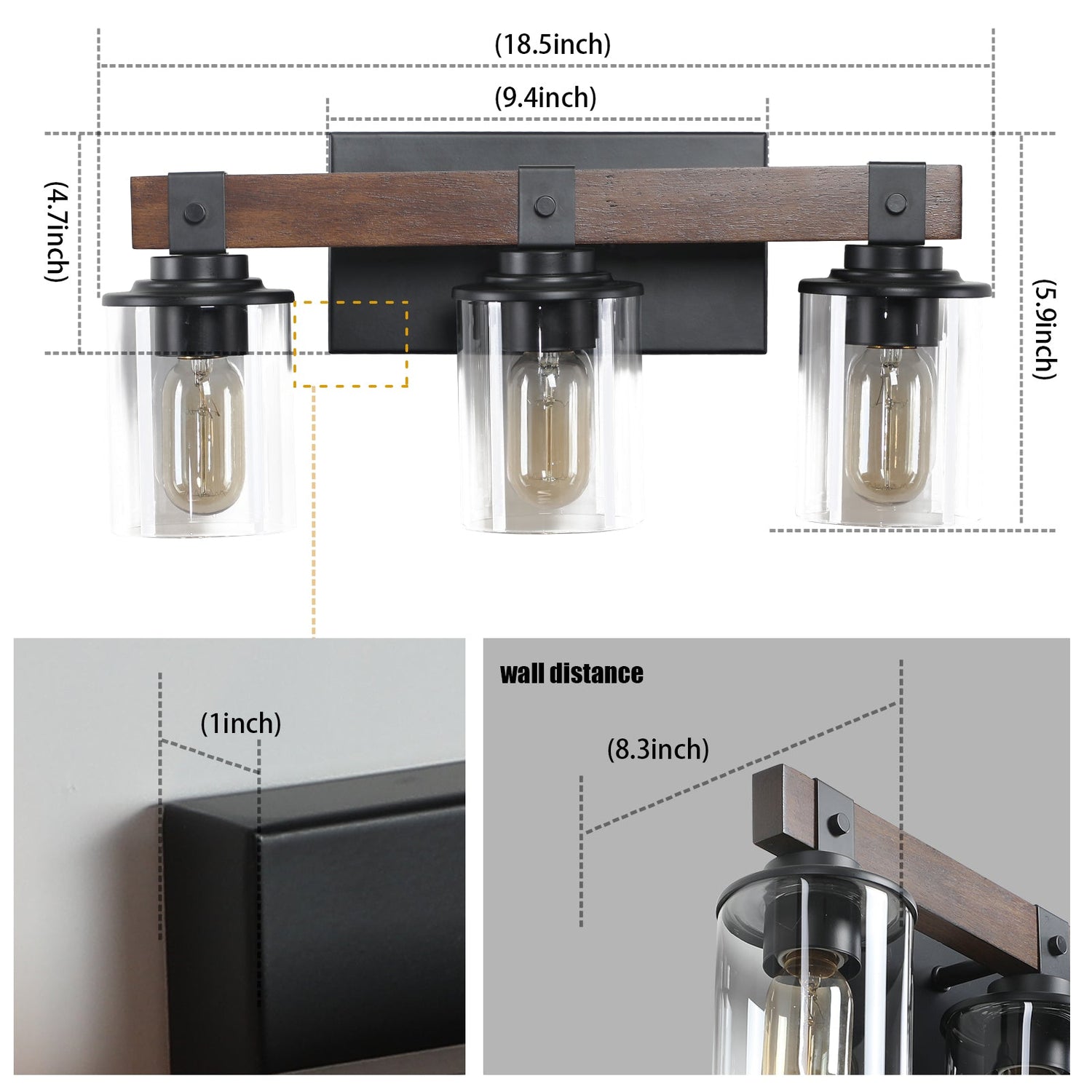 3-Lights Farmhouse Vanity Lights Fixture Rustic Bathroom Light Fixture Bathroom