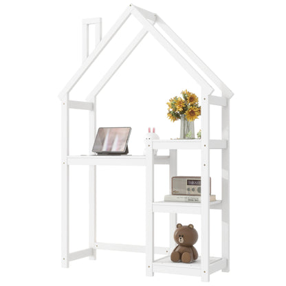 House-shaped Wooden writing Desk,Kids study Table,Bookshelf &amp; Toy Storage,White