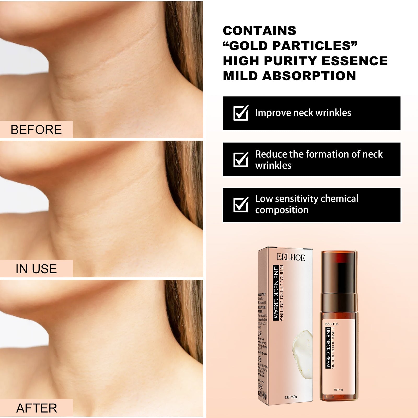 Retinol Anti-Wrinkle Neck Cream, Lighten Neck Lines Moisturizing, Hydrating, Firming And Brightening Skin Neck Cream