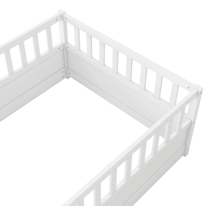 Double bed floor standing bed with ultra-high safety barrier, children&