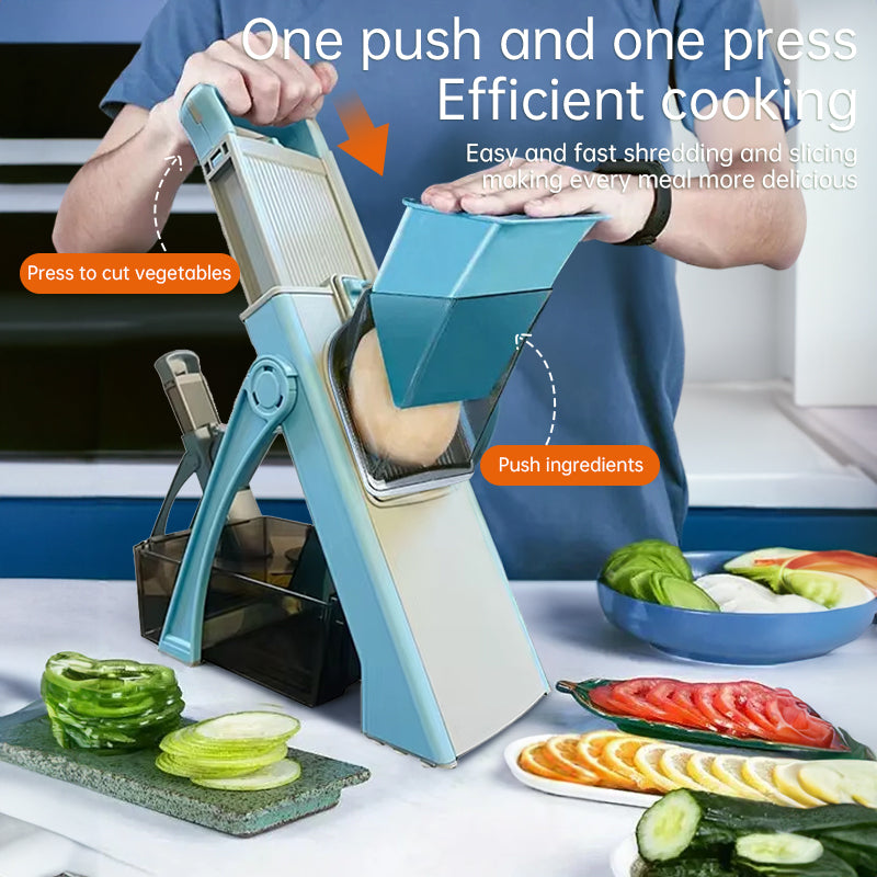 Multifunctional veggie &amp; fruit slicer-grater. Chop, grate, slice potatoes efficiently. Ideal kitchen tool.
