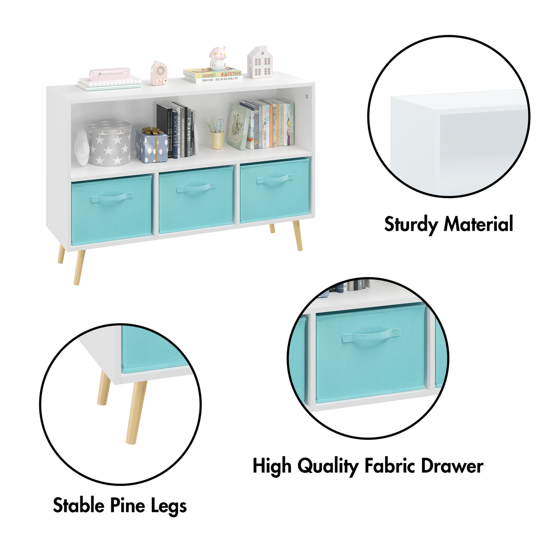 Kids bookcase with Collapsible Fabric Drawers Children&