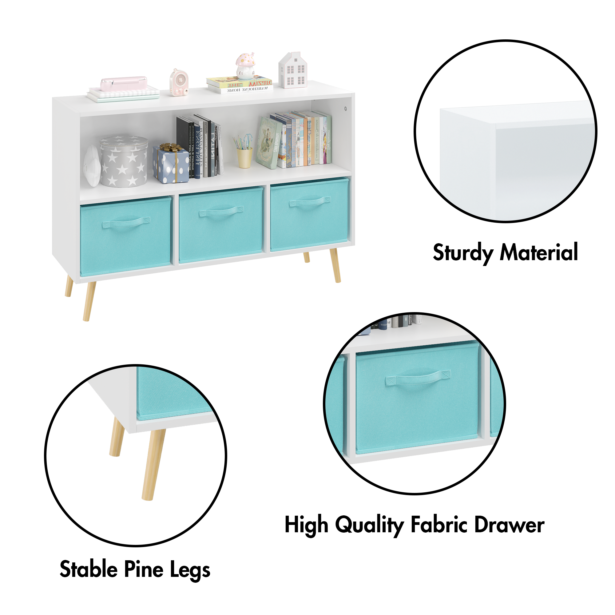 Kids bookcase with Collapsible Fabric Drawers Children&