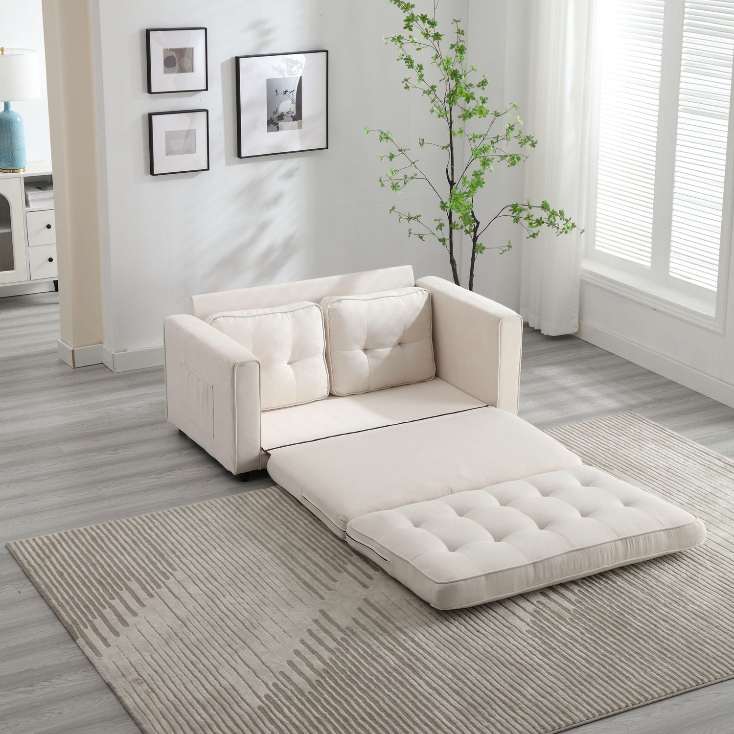 3 Fold Sofa Convertible Futon Couch sleeper sofabed Space saving loveseat Dark Gray &amp; Light Gray &amp; Beige