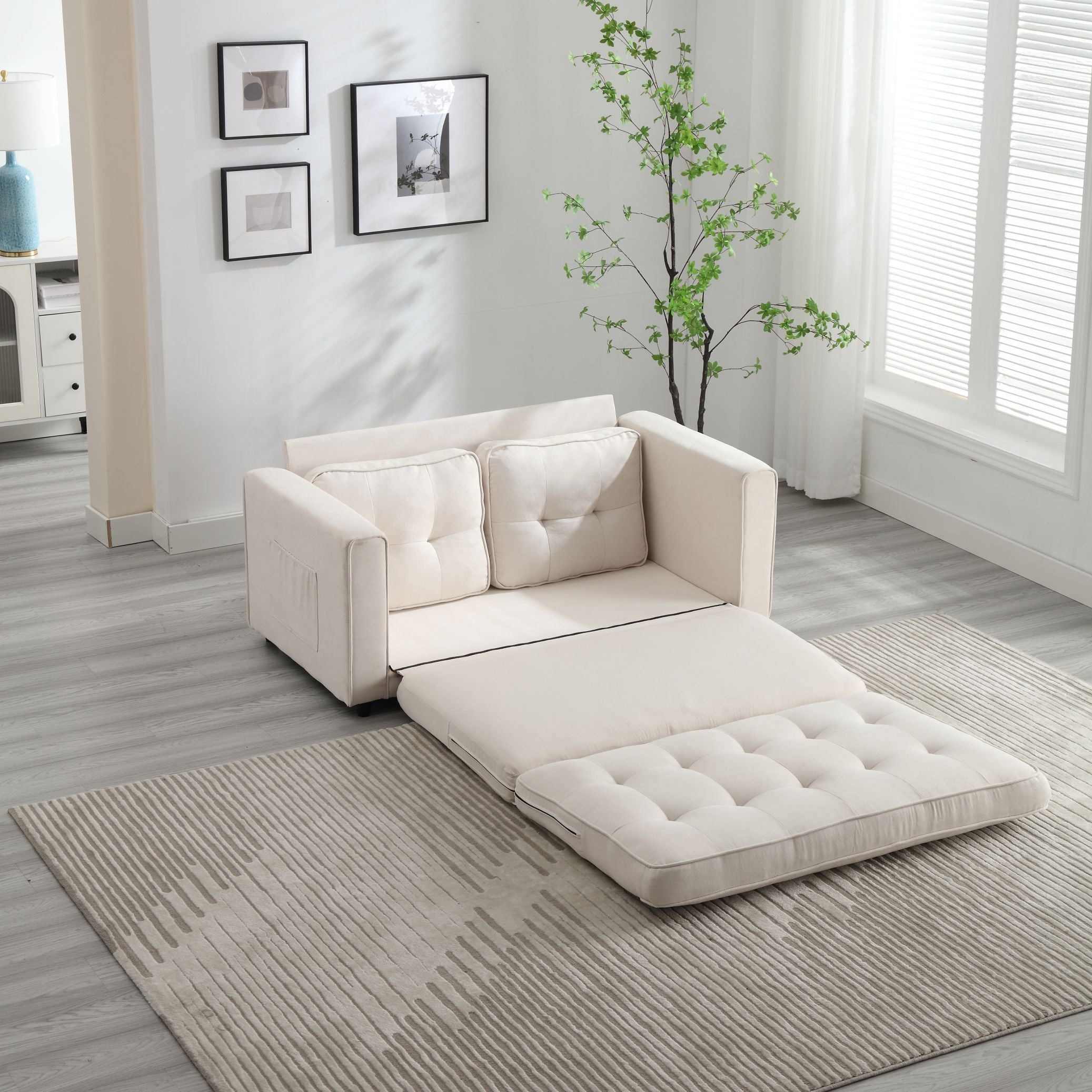 3 Fold Sofa Convertible Futon Couch sleeper sofabed Space saving loveseat Dark Gray &amp; Light Gray &amp; Beige