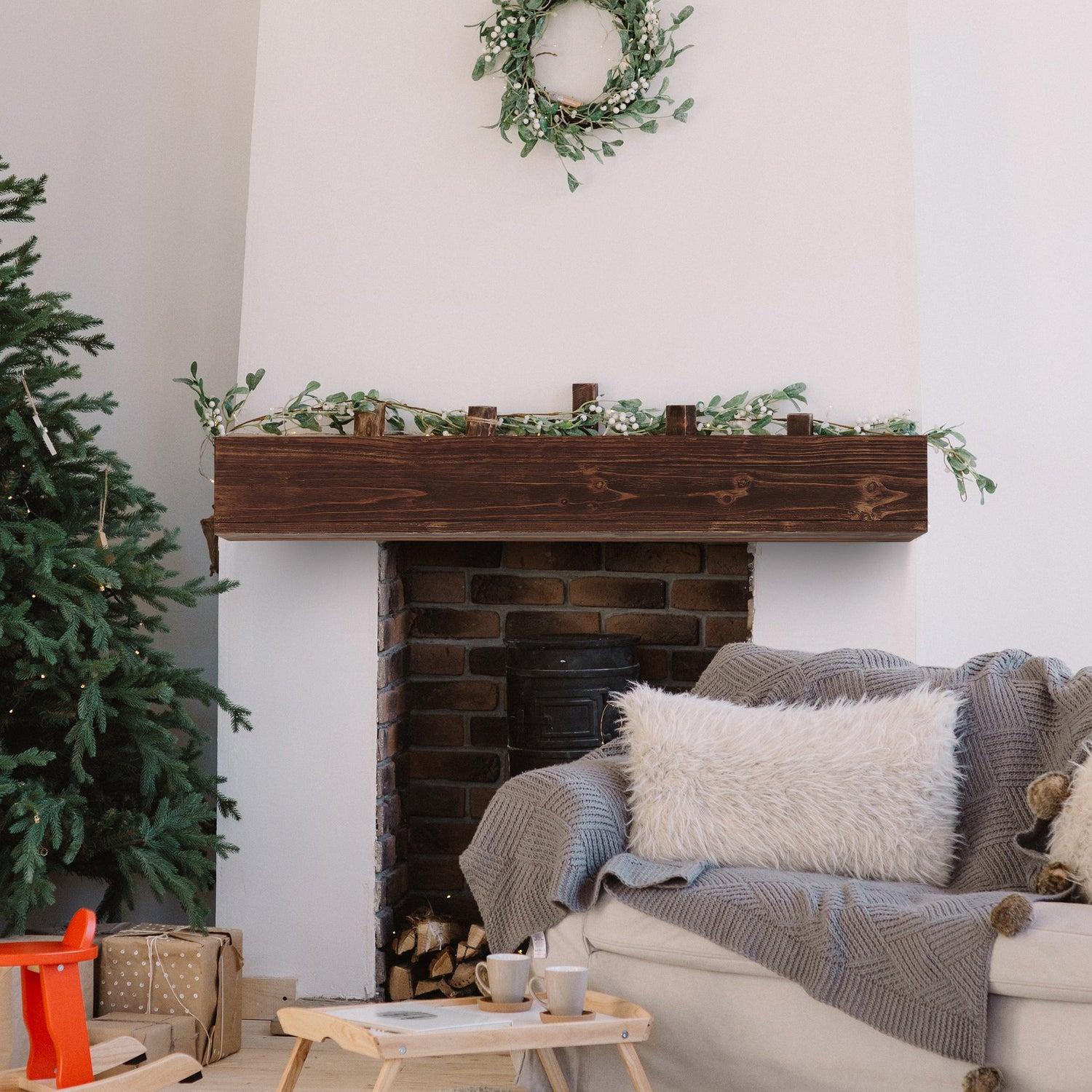 48" Rustic Wood Fireplace Mantel,Wall-Mounted &amp; Floating Shelf for Home Decor