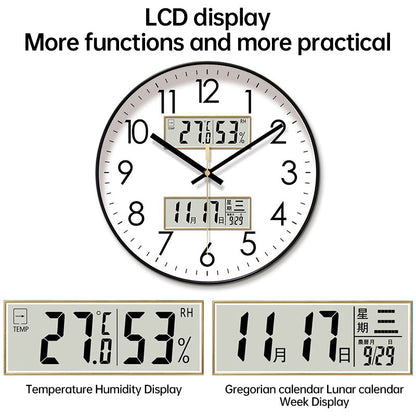 2025 New 10/12/14 - inch Electronic Calendar Wall Clock. Monitors temp &amp; humidity. Dual - display. Mute. Quartz movement.
