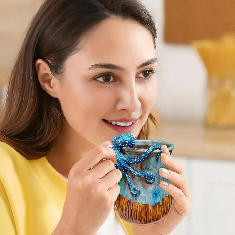 Handmade Deep Blue Octopus Mug. For Hot &amp; Cold Drinks