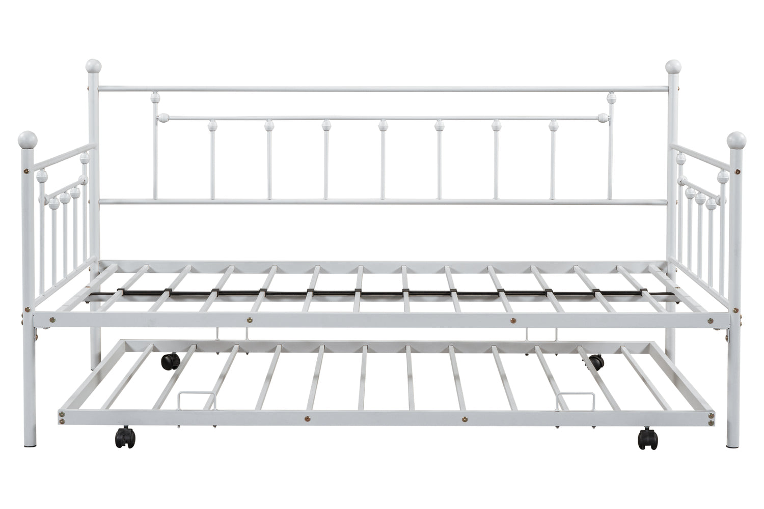 Metal double bed with ear shaft/sturdy/noise reduction/flexible ear shaft/retro style/no need for spring box (LIGHT GREY)