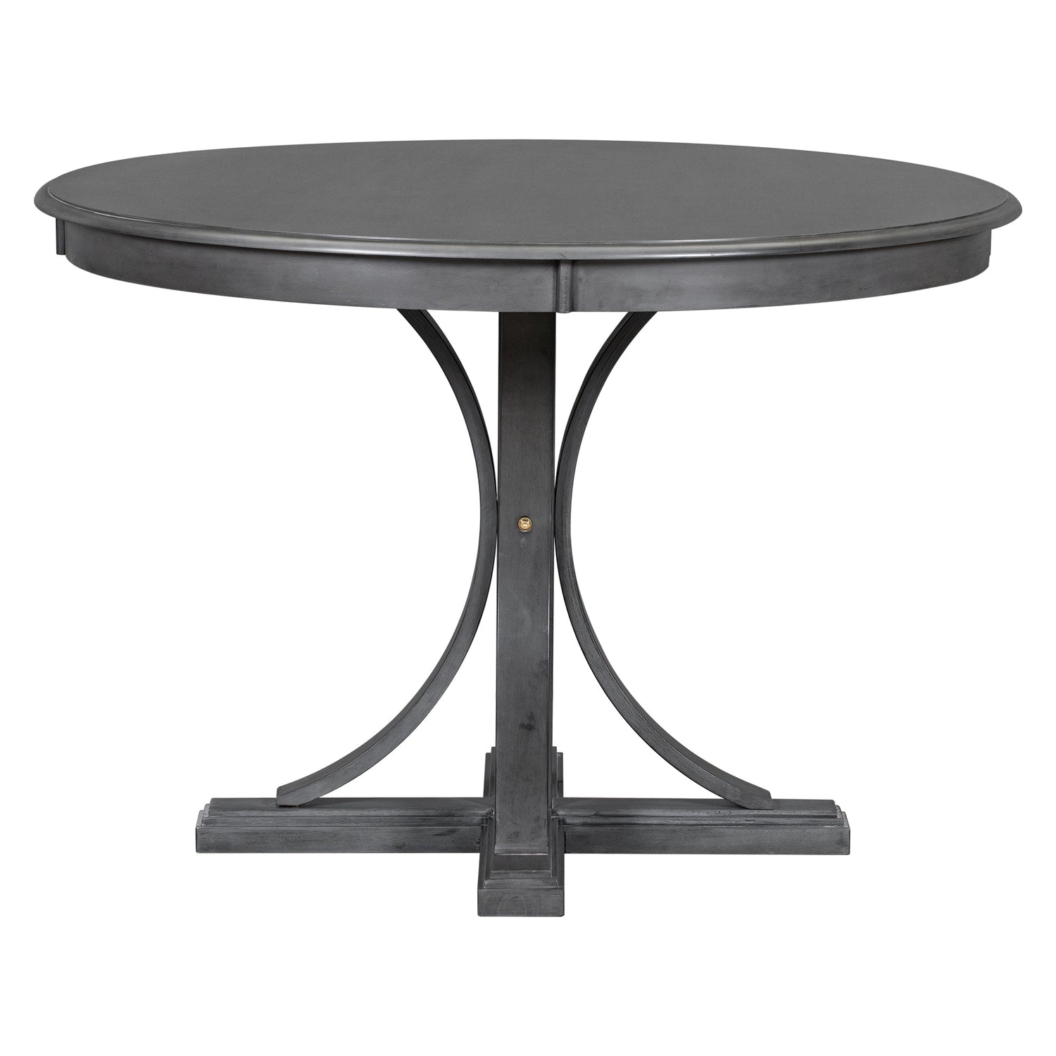 TREXM Five Piece Retro Round Dining Table Set with Curved Brackets and 4 Restaurant Cushioned Chairs (Dark Gray)