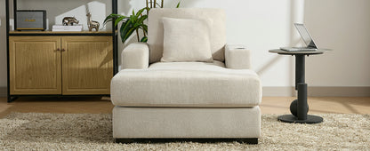39.7" Oversized Chaise Lounger Modern Style Sofa Couch ,with Pillows, Charge Station &amp; Cup Holders, Chenille Fabric, Cream