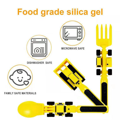 Dinneractive car bulldozer excavator fork shovel dining plate children&