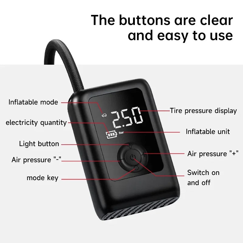 150PSI Rechargeable Electric Tire Pump with Light &amp; LCD: for cars, bikes