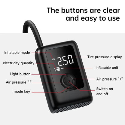 150PSI Rechargeable Electric Tire Pump with Light &amp; LCD: for cars, bikes