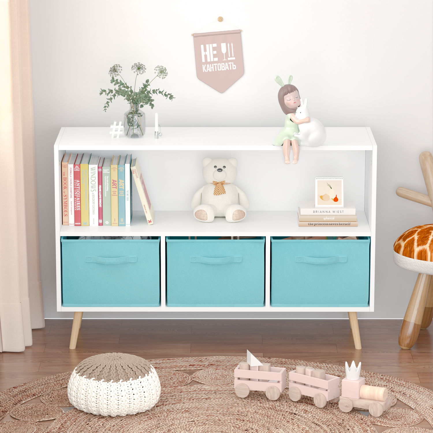 Kids bookcase with Collapsible Fabric Drawers Children&