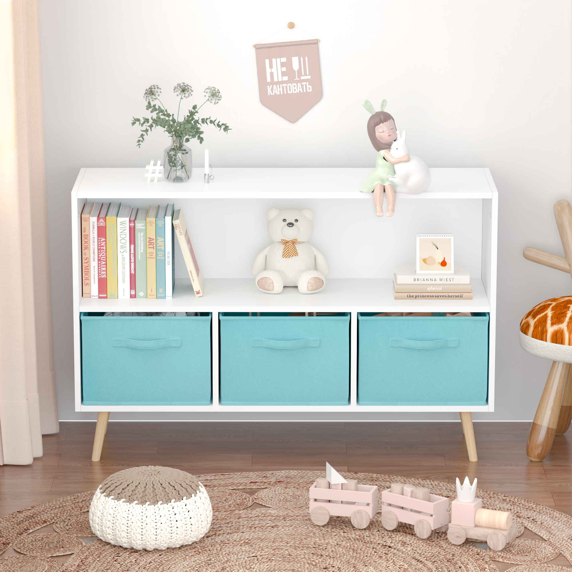Kids bookcase with Collapsible Fabric Drawers Children&