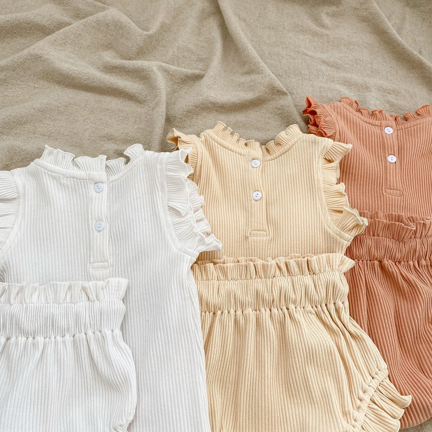 Baby Pit Thread Crawling Clothes Spring/Summer Wooden Ear Edge Girls&