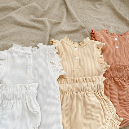 Baby Pit Thread Crawling Clothes Spring/Summer Wooden Ear Edge Girls&