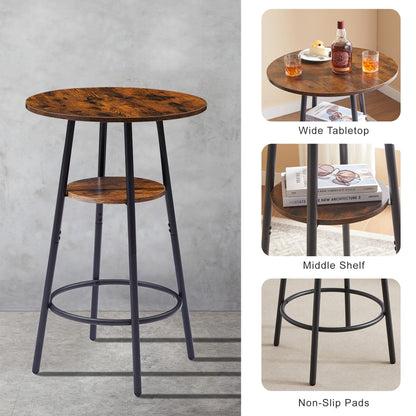 Round bar stool set with shelf upholstered stool with backrest Rustic Brown 23.62&