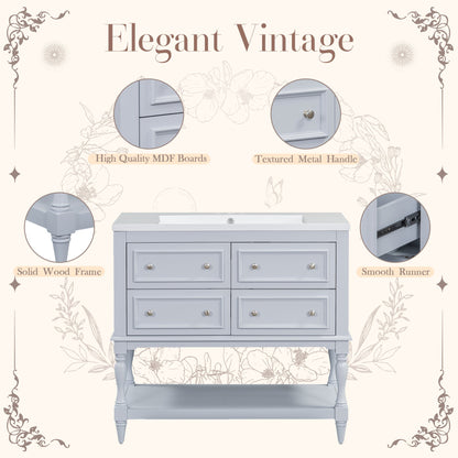 36" Bathroom Vanity Cabinet with Sink Combo Set, Undermount Resin Sink, Free Standing Vanity Set with 4 Drawers Blue