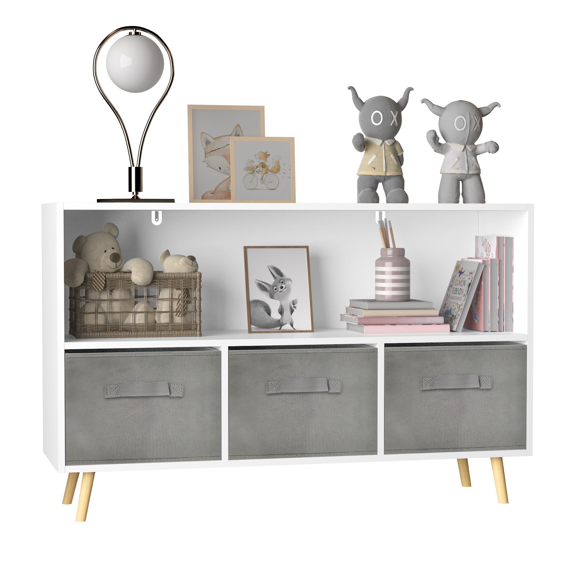 Kids bookcase with Collapsible Fabric Drawers Children&