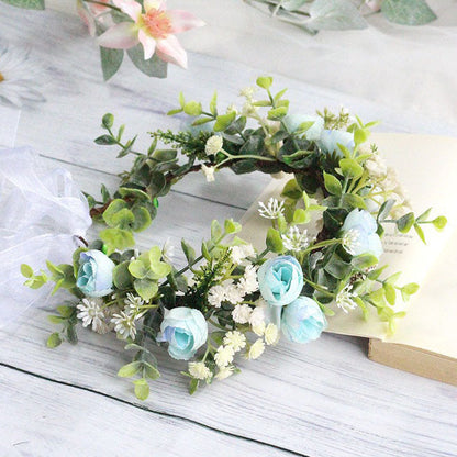 Forest style curled edge rose headband, simulated starry sky, eucalyptus wreath, bride&