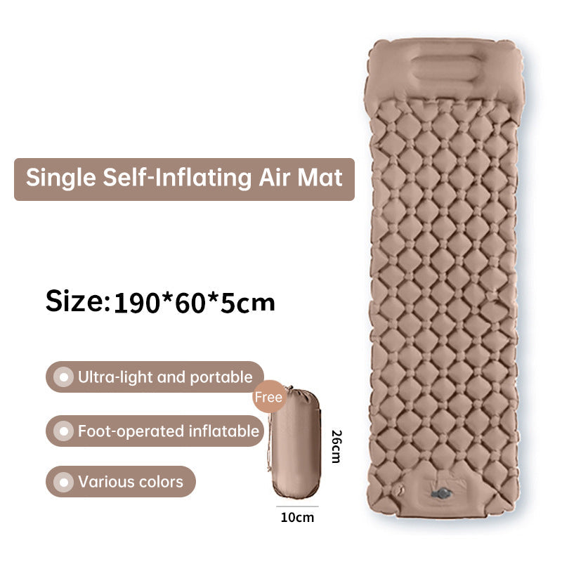 Outdoor double inflatable sleeping pad – with built-in pillow &amp; pump, for camping, backpacking, hiking.