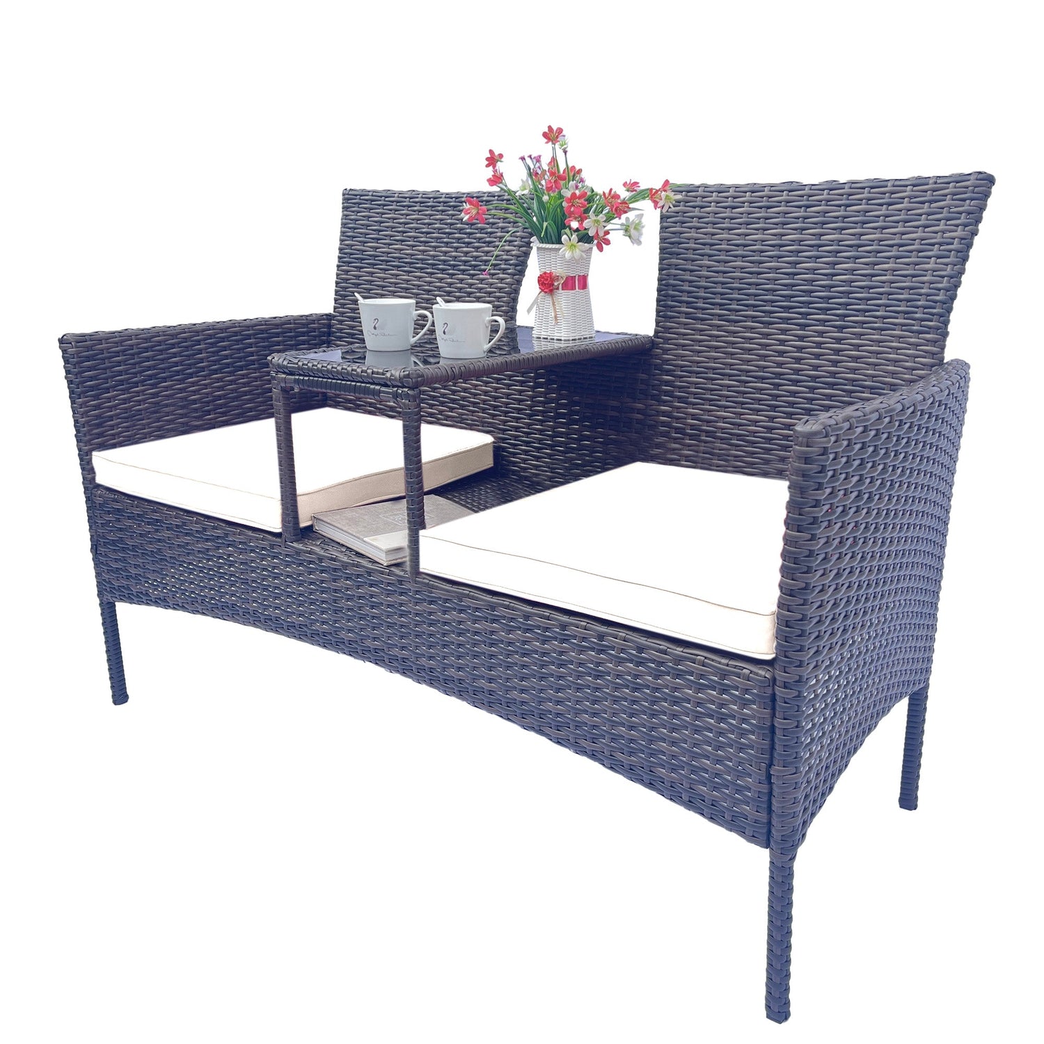 Wicker Patio Conversation Furniture Set Outdoor Furniture Set with Removable Cushions &amp; Table