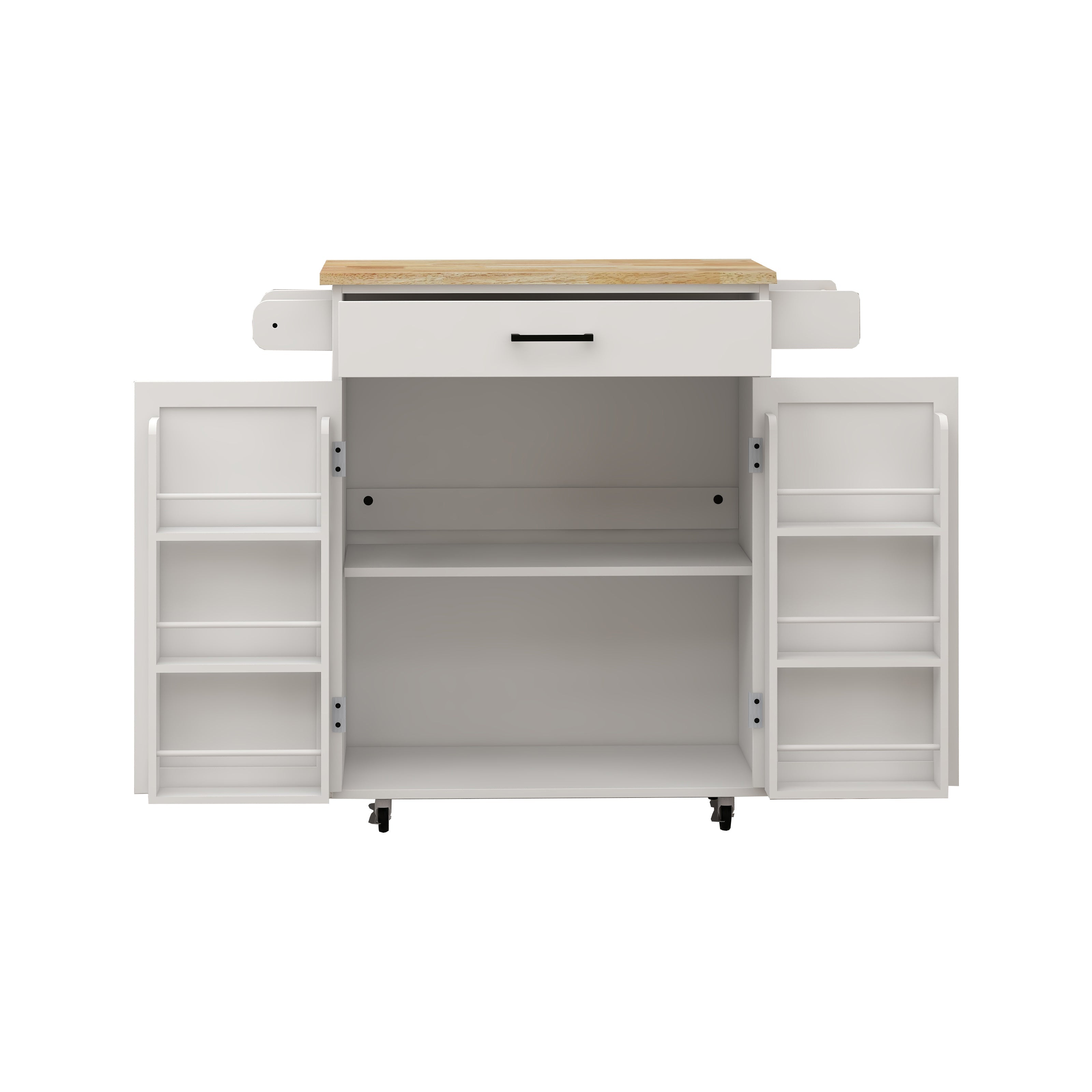 Kitchen island rolling trolley cart with 1 drawer &amp; 2 doors with storage racks &amp; Adjustable Shelves &amp; towel rack