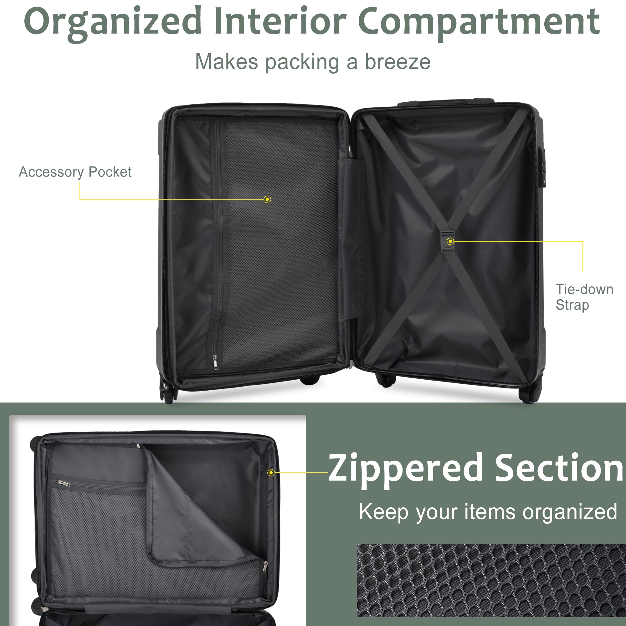 Hardshell Luggage Spinner Suitcase with TSA Lock Lightweight Expandable 24&