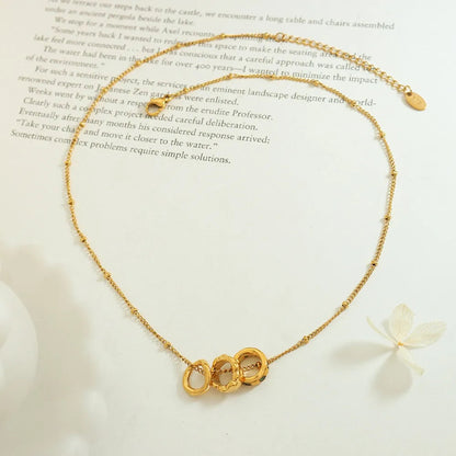 Fashion OL Titanium Steel Pendant Inlaid with Zircon Accessories Versatile Three Ring Buckle Necklace for Women