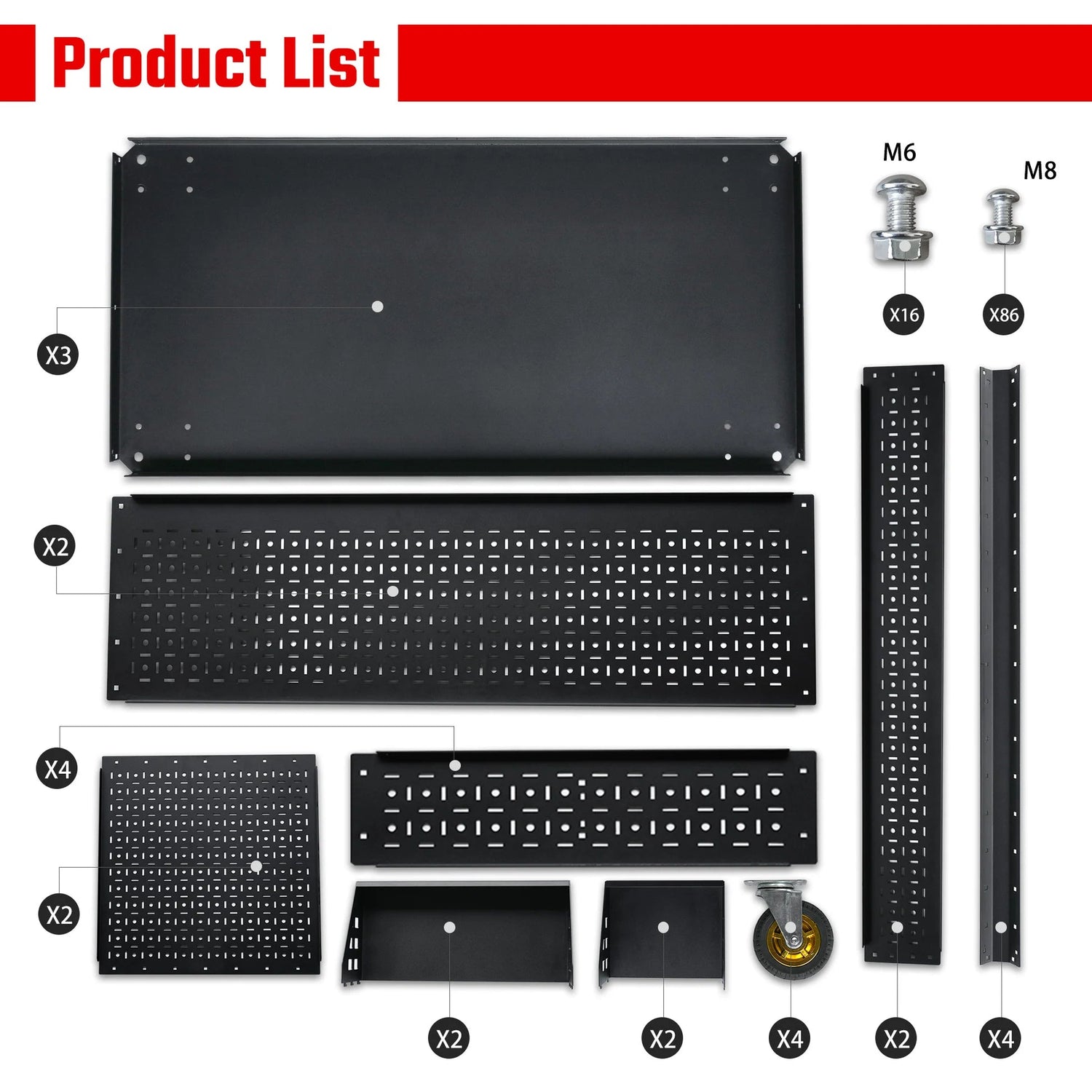 3-Tier Adjustable Rolling Tool Cart | Garage &amp; Workshop Organizer w/ Steel Pegboard