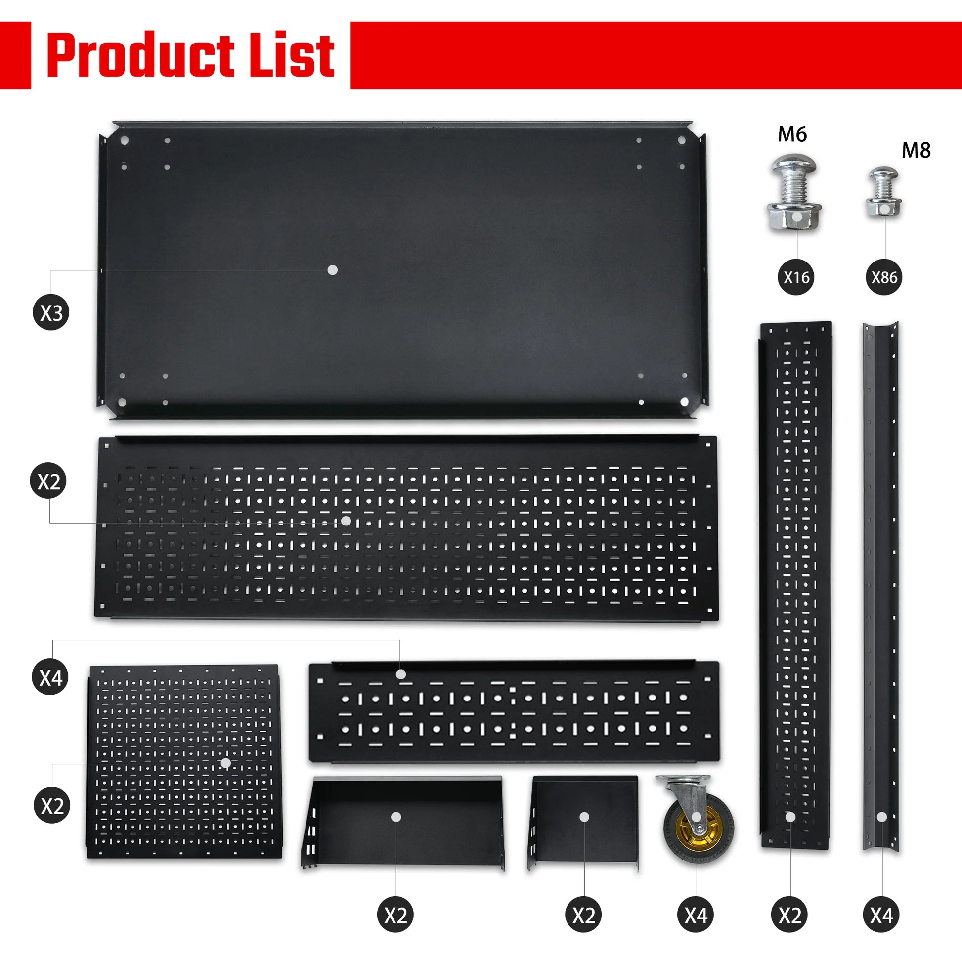 3-Tier Adjustable Rolling Tool Cart | Garage &amp; Workshop Organizer w/ Steel Pegboard