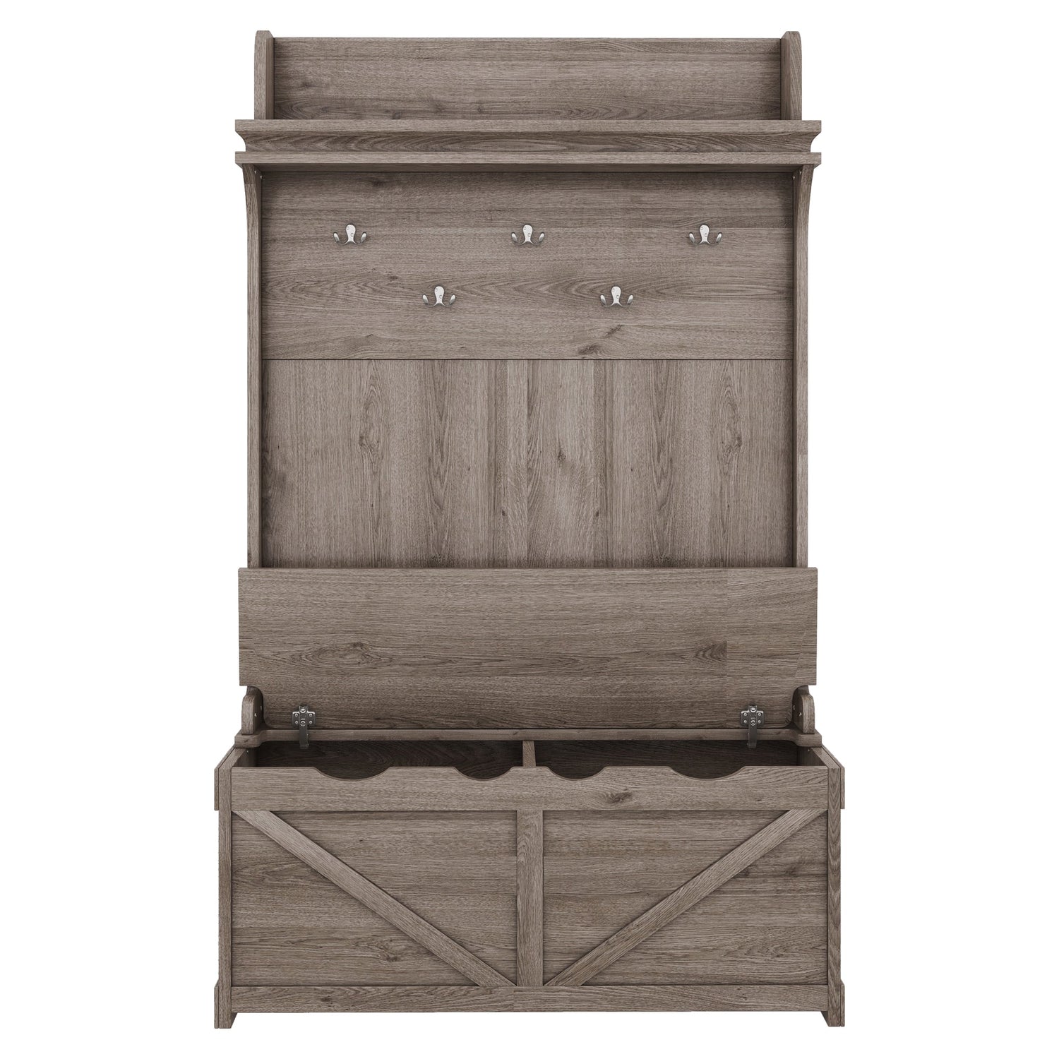 Hall tree with storage desk, entrance desk with drawers and 5 hooks, display rack,Oak