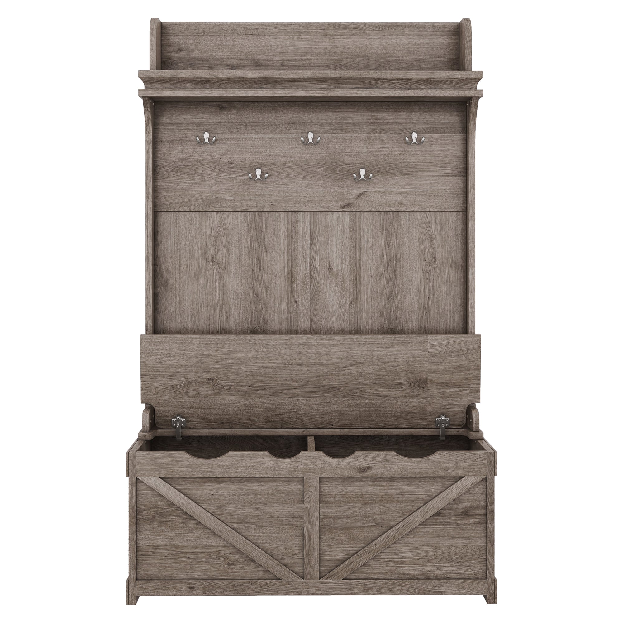 Hall tree with storage desk, entrance desk with drawers and 5 hooks, display rack,Oak