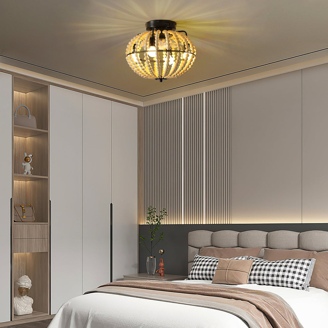 Beaded Wood Chandelier Fan