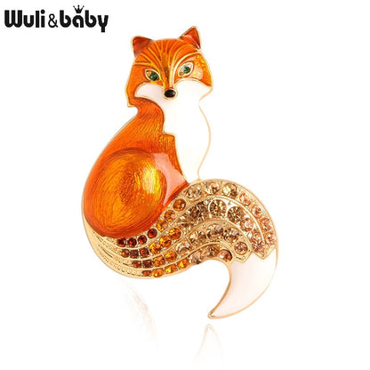 Wuli&amp;baby Rhinestone Enamel Fox Brooches For Women Animal Party Causal Brooch Pins Gifts
