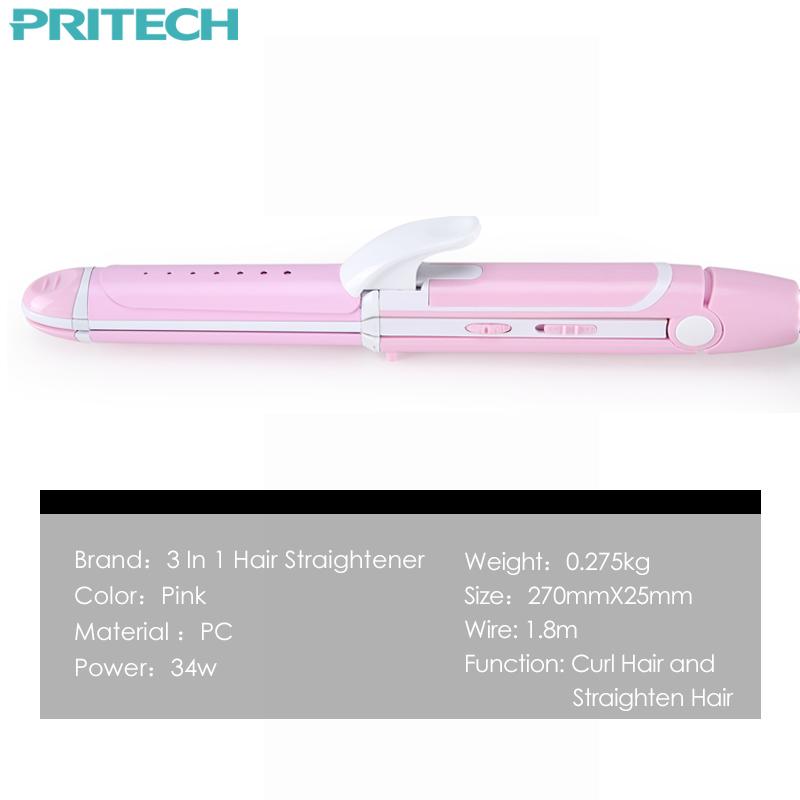 Pritech New Electric 3 In 1 Hair Straightener Curling Irons For Wet&amp;Dry Professional Hair Curler Styling