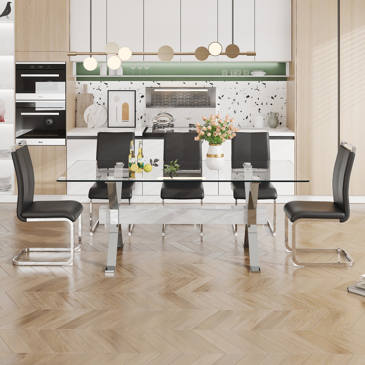Dining table Modern tempered glass dining table 79 &