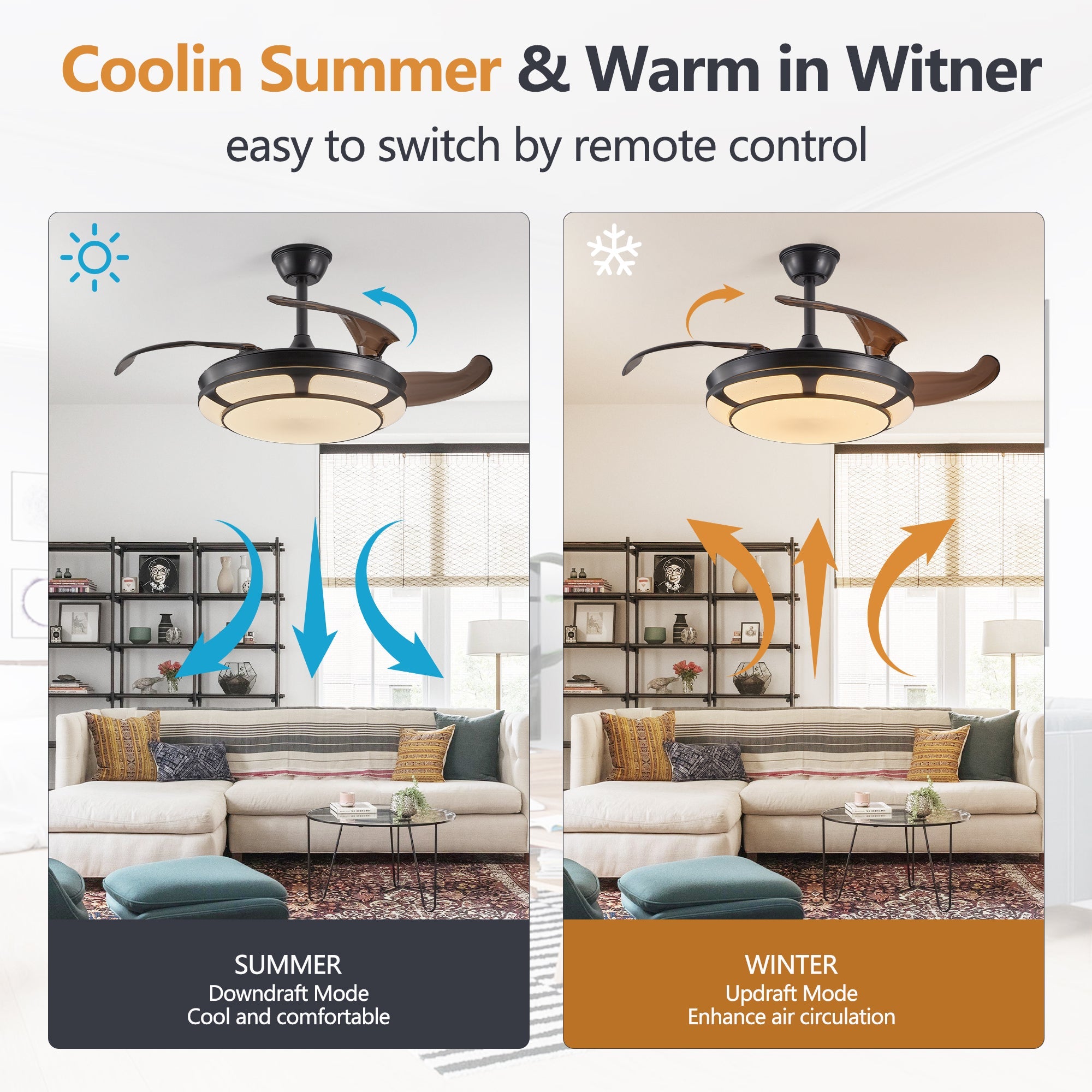 Retractable Invisible Ceiling Fan Light