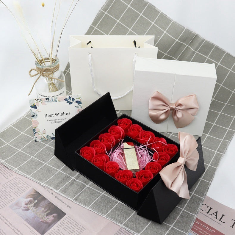 Double door 16 roses eternal flower gift box holiday necklace ring bracelet Valentine&
