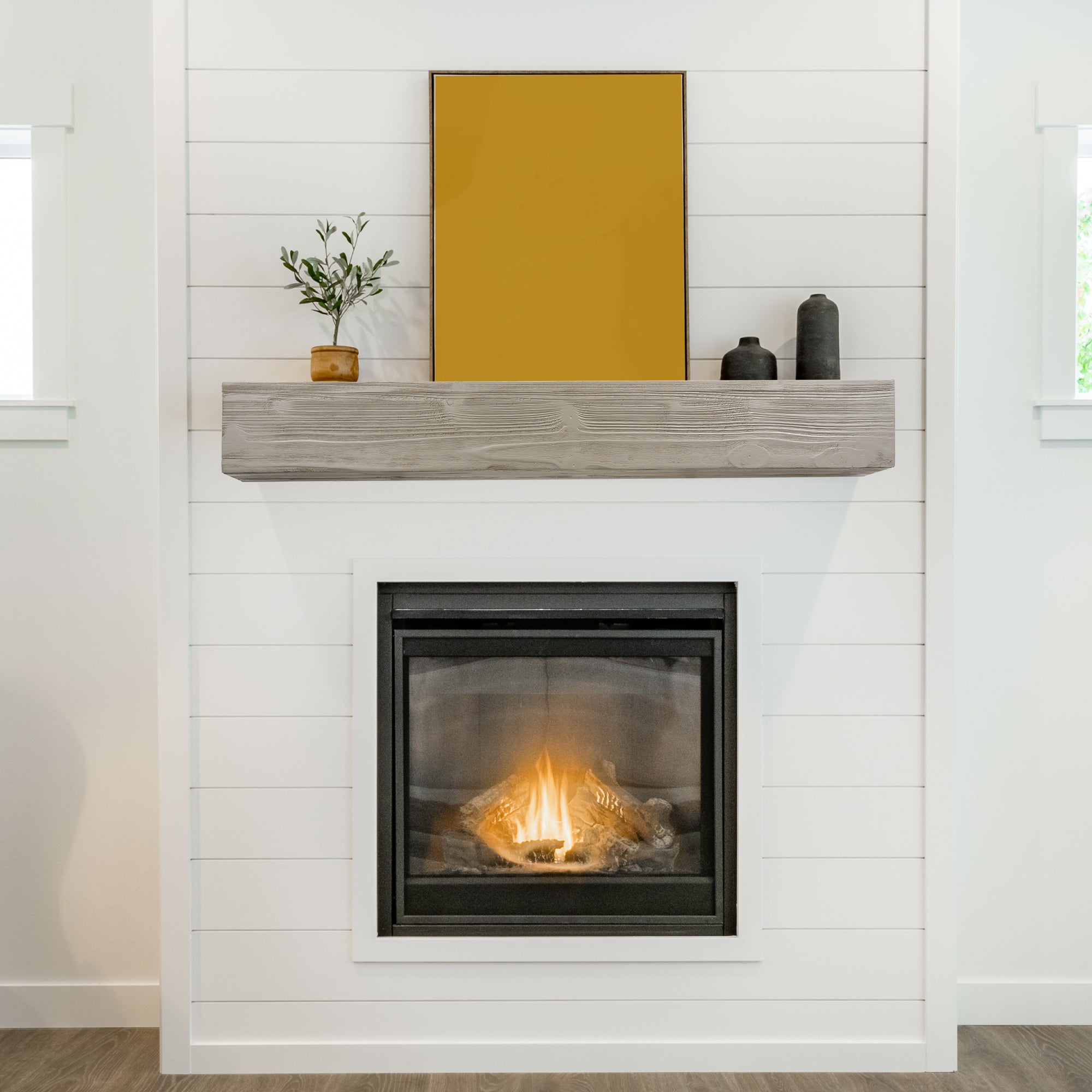 60" Rustic Wood Fireplace Mantel,Wall-Mounted &amp; Floating Shelf for Home Decor grey