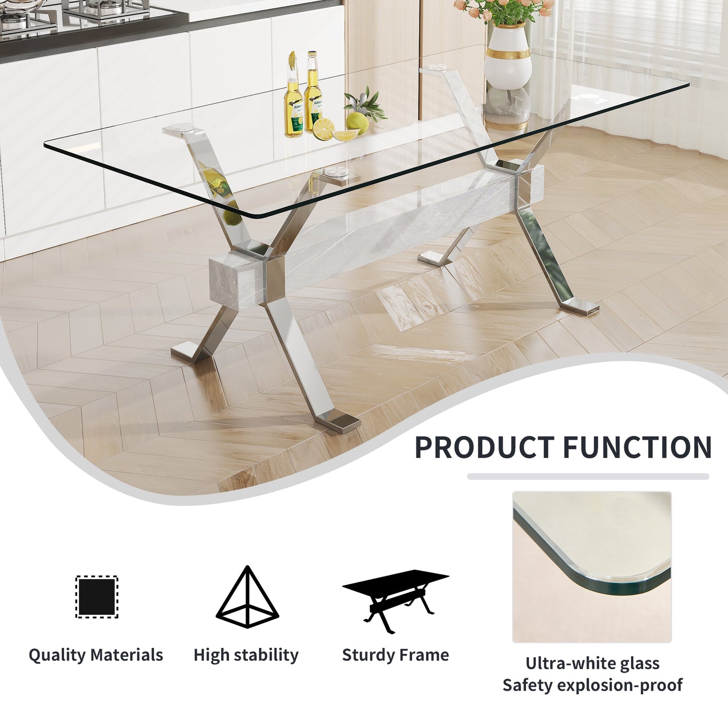 Dining table Modern tempered glass dining table 79 &