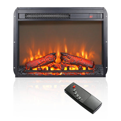 23 inch electric fireplace insert ultra thin heater with log set &amp; realistic flame remote control