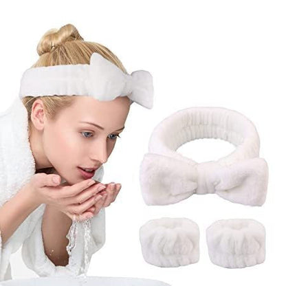 Wash face headband waterproof wrist strap set butterfly bow simple headband wrist 3-piece set