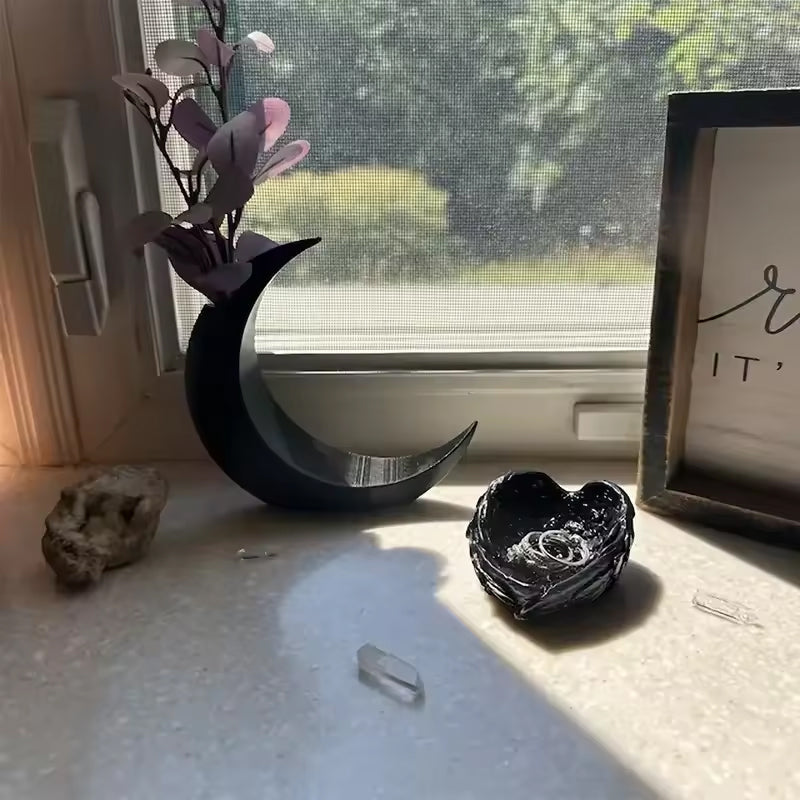 3D-printed Gothic Moon Vase, fits dried &amp; artificial flowers. A unique home decor and desktop charm, a great gift too.